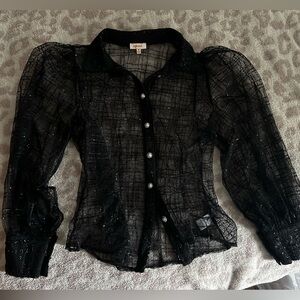 Vici Collections Black Sheer Blouse with Puff Sleeves